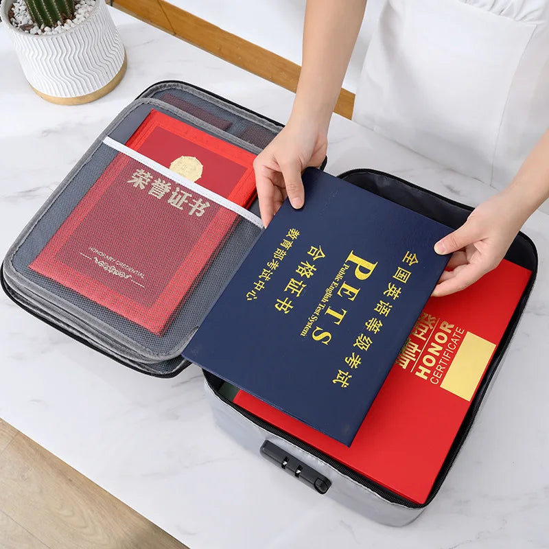Fireproof Waterproof Important Documents Organizer Storage Bag with Coded Lock for Papers Certificates Diplomas Files Contracts